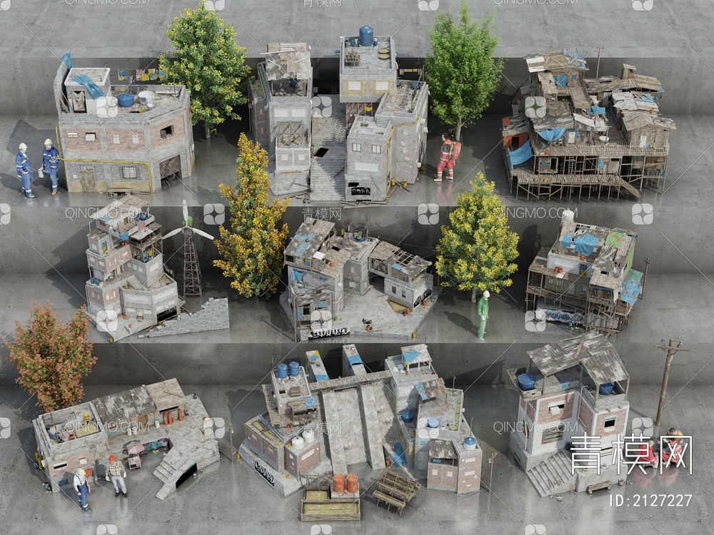 建筑废墟组合3D模型下载【ID:2127227】