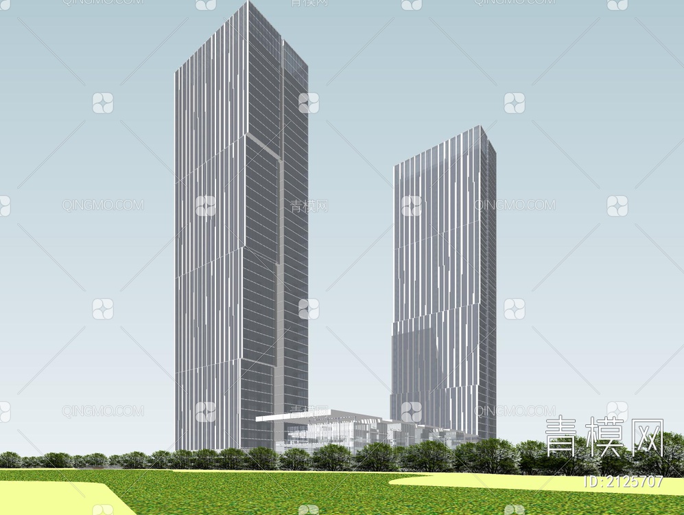200米超高层办公楼总部商业街SU模型下载【ID:2125707】