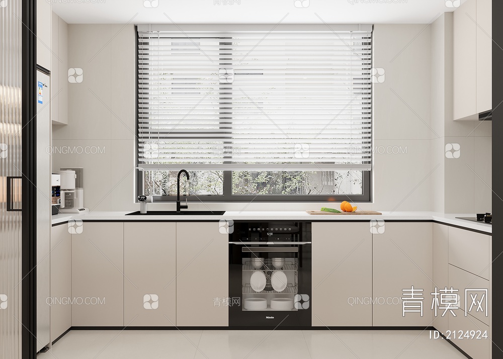 厨房 定制橱柜 油烟机 洗碗机 嵌入式冰箱3D模型下载【ID:2124924】
