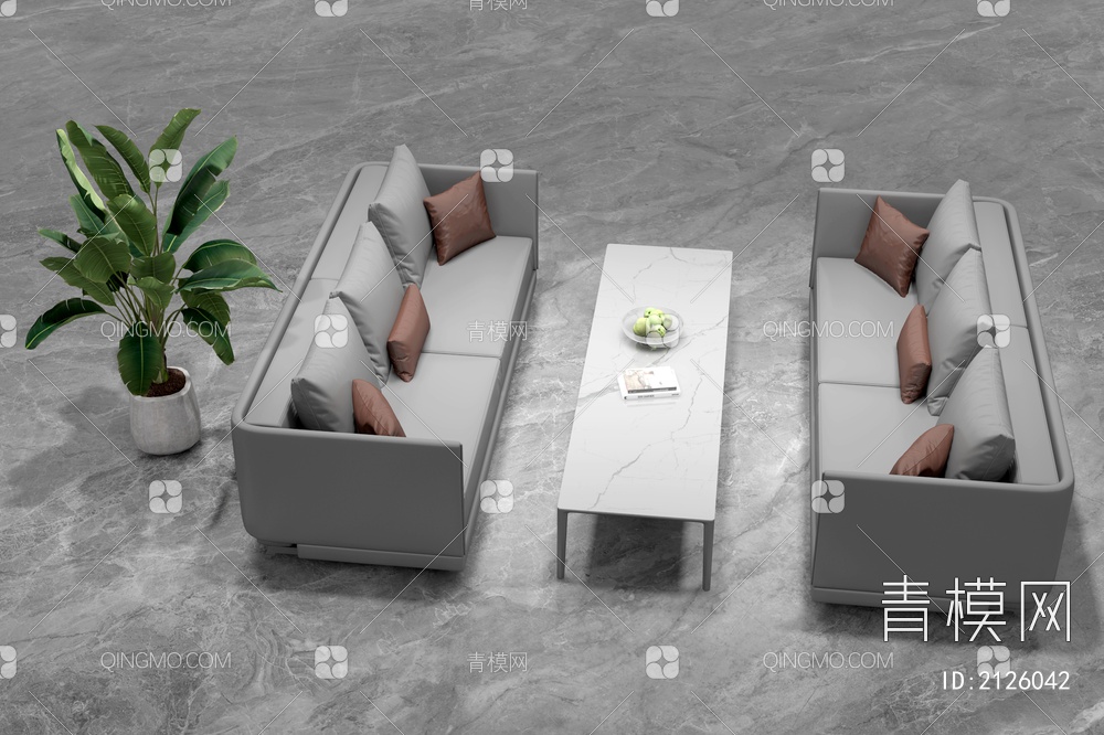 休闲沙发茶几组合   绿植3D模型下载【ID:2126042】