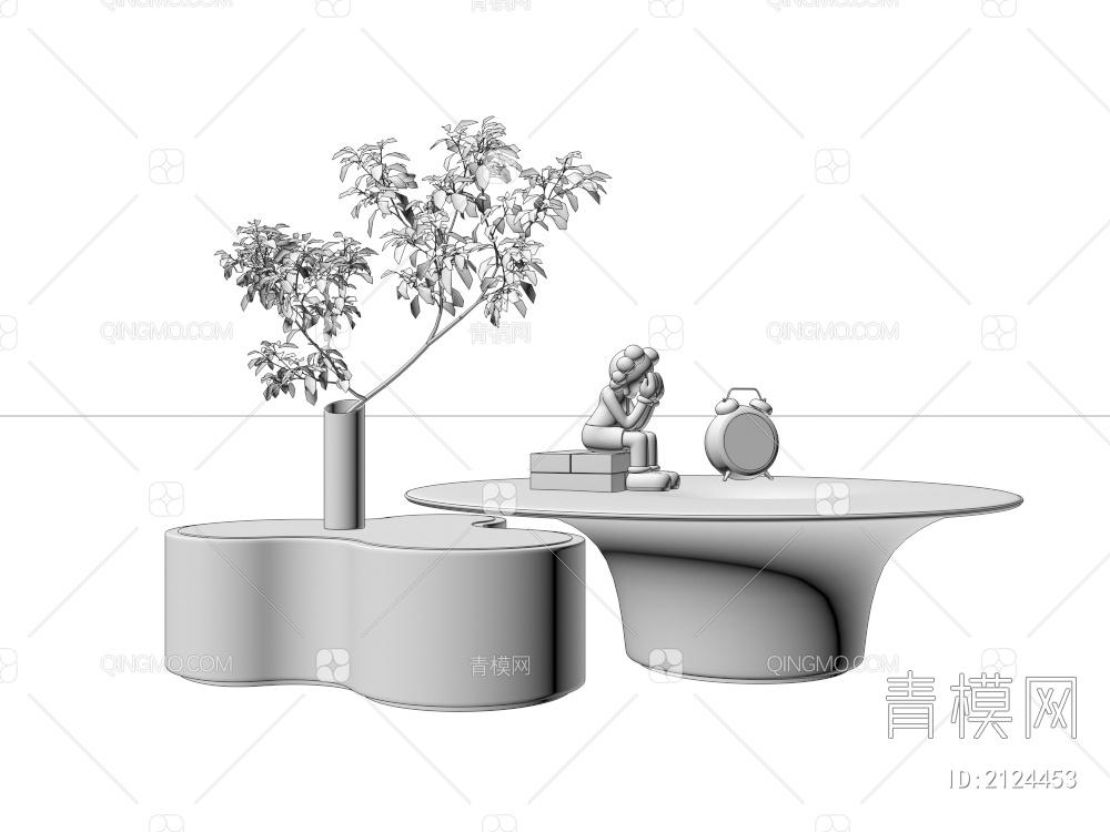 圆形木质组合茶几3D模型下载【ID:2124453】