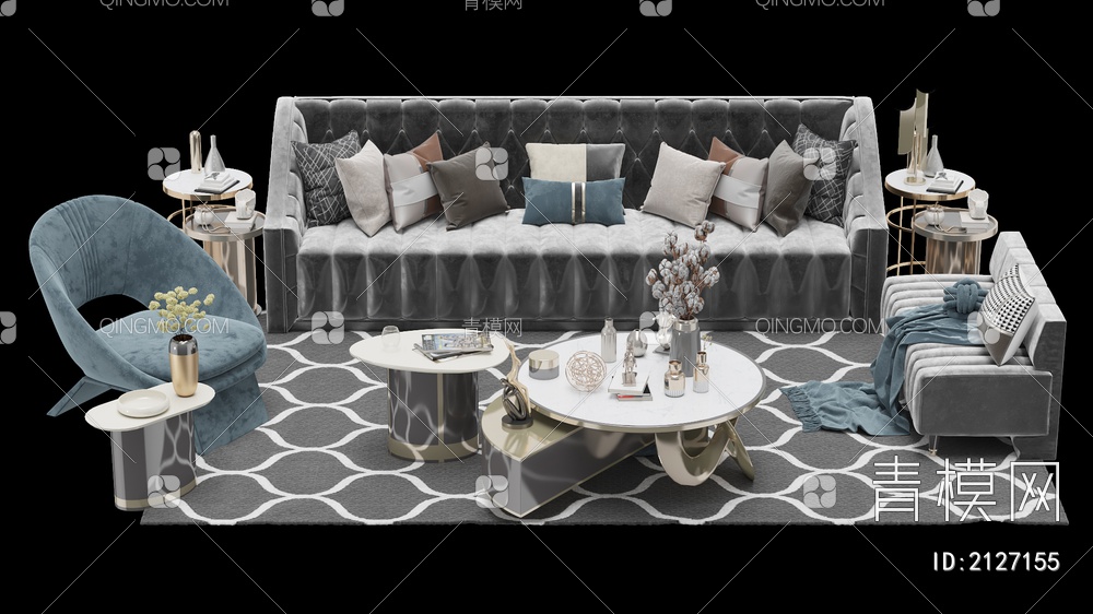 家具 单人沙发 双人沙发 多人沙发 沙发茶几摆件3D模型下载【ID:2127155】