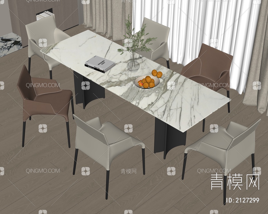 餐桌椅组合SU模型下载【ID:2127299】