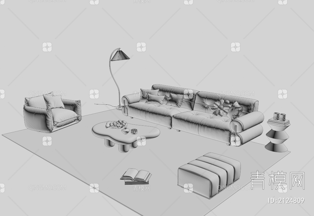 沙发茶几组合3D模型下载【ID:2124809】