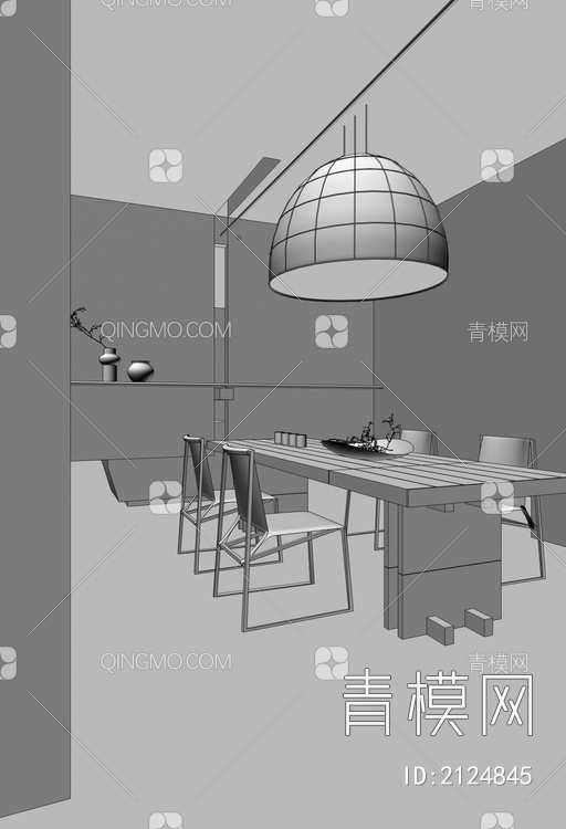 茶室 茶桌椅 吊灯3D模型下载【ID:2124845】