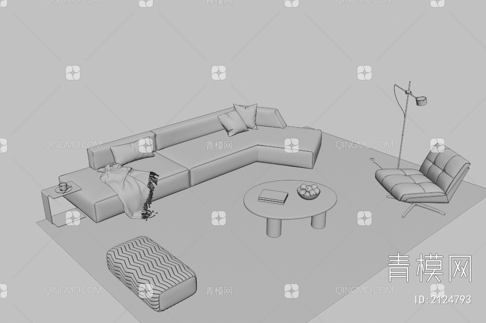 沙发茶几组合3D模型下载【ID:2124793】