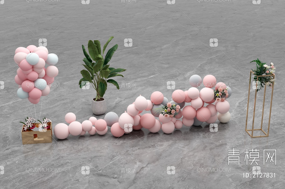 装饰品  绿植 花艺 气球3D模型下载【ID:2127831】