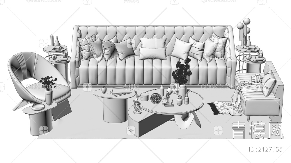 家具 单人沙发 双人沙发 多人沙发 沙发茶几摆件3D模型下载【ID:2127155】
