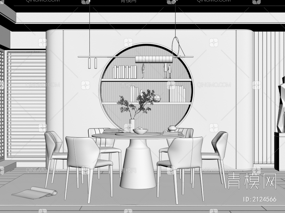 餐厅 餐桌椅3D模型下载【ID:2124566】