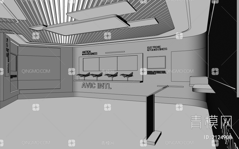 科技企业展厅 互动触摸一体机 LED拼接屏 地图剪影 航空3D模型下载【ID:2124908】
