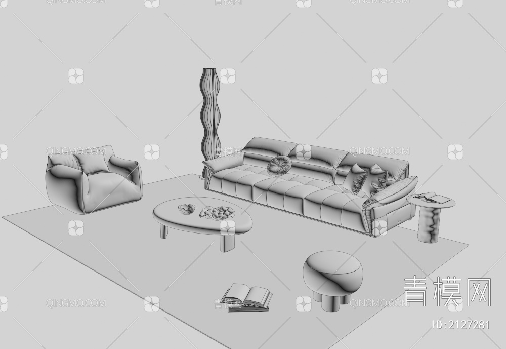 沙发茶几组合3D模型下载【ID:2127281】
