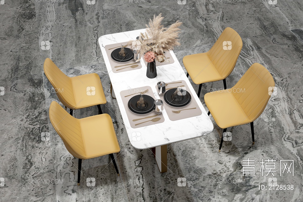 餐桌椅组合  餐桌椅 餐桌椅  花艺3D模型下载【ID:2128538】