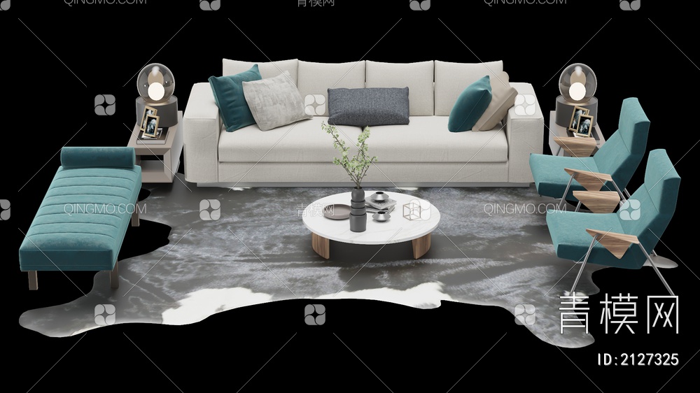 家具 单人沙发 双人沙发 多人沙发 沙发茶几摆件3D模型下载【ID:2127325】