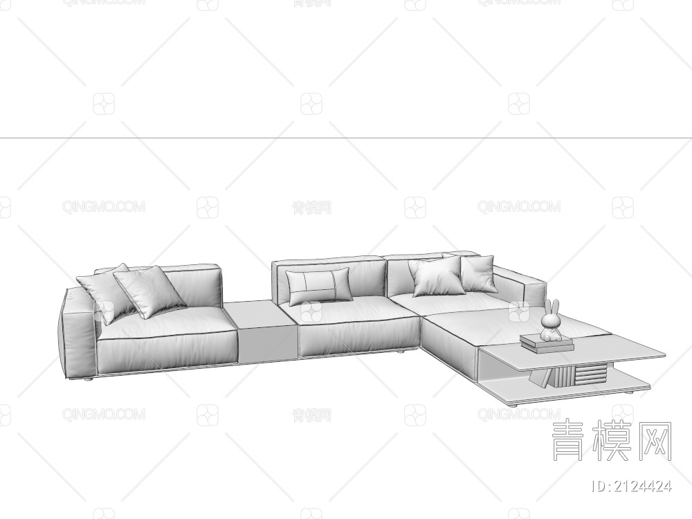 布艺L型沙发3D模型下载【ID:2124424】