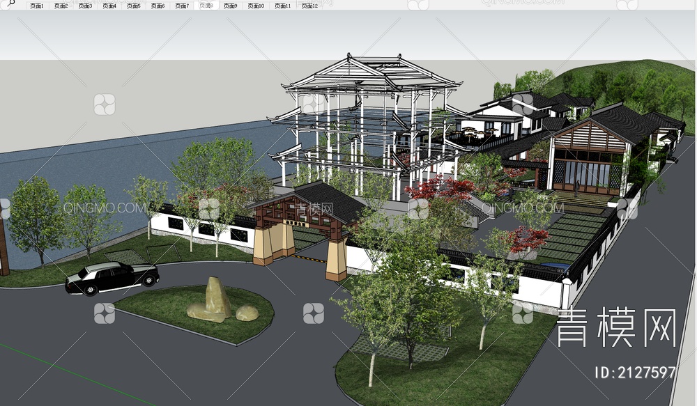 建筑疗养院养生园SU模型下载【ID:2127597】