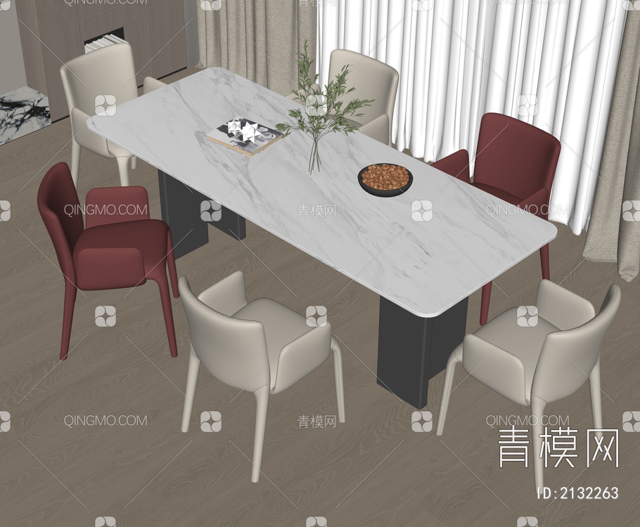 餐桌椅组合SU模型下载【ID:2132263】