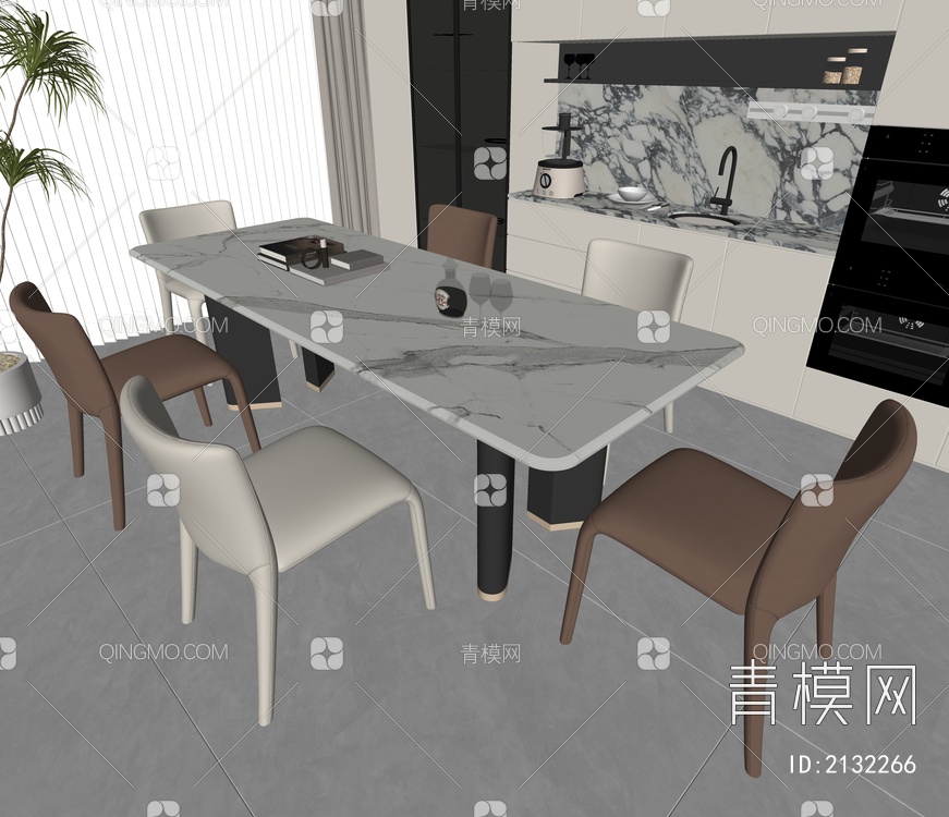 餐桌椅组合SU模型下载【ID:2132266】