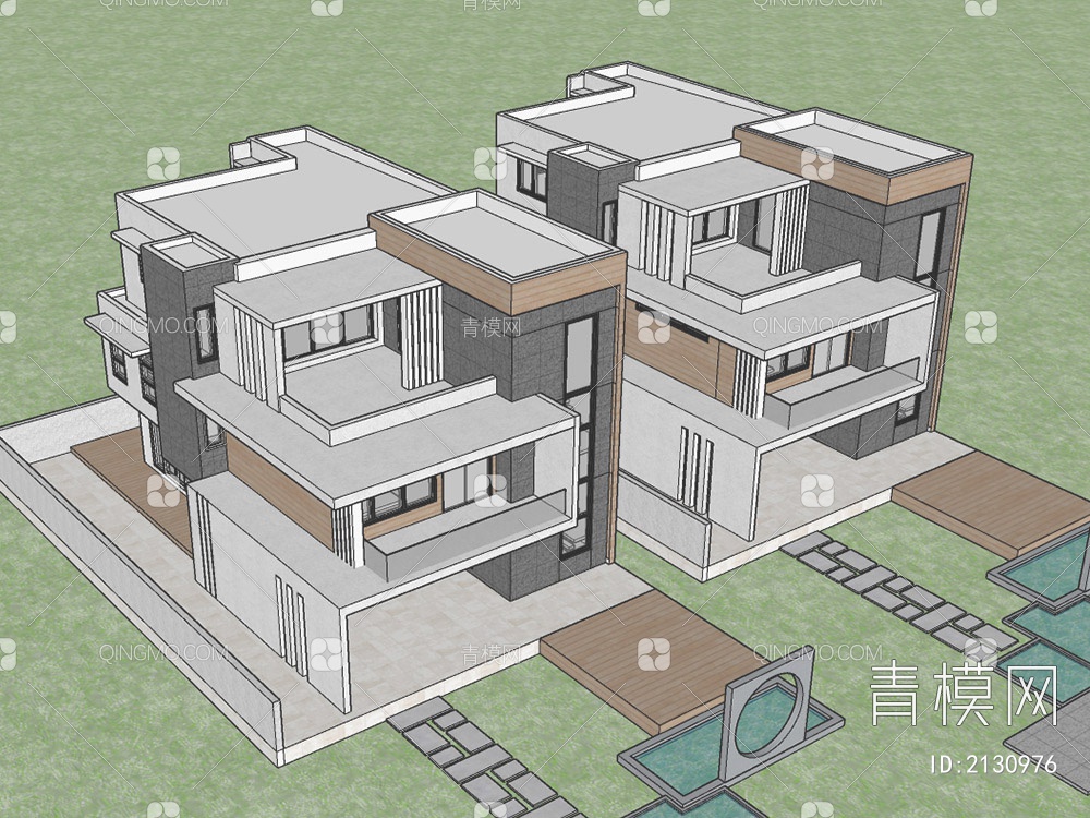 独栋别墅民宿自建房SU模型下载【ID:2130976】