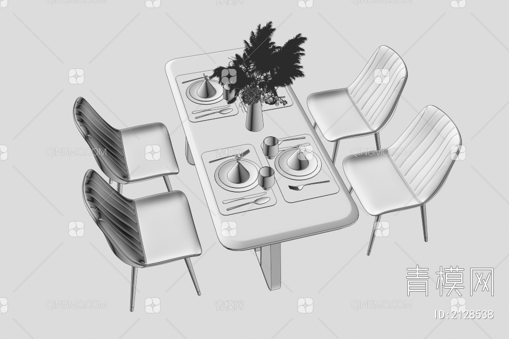 餐桌椅组合  餐桌椅 餐桌椅  花艺3D模型下载【ID:2128538】