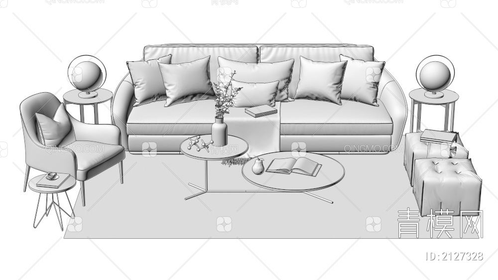 家具 单人沙发 双人沙发 多人沙发 沙发茶几摆件3D模型下载【ID:2127328】