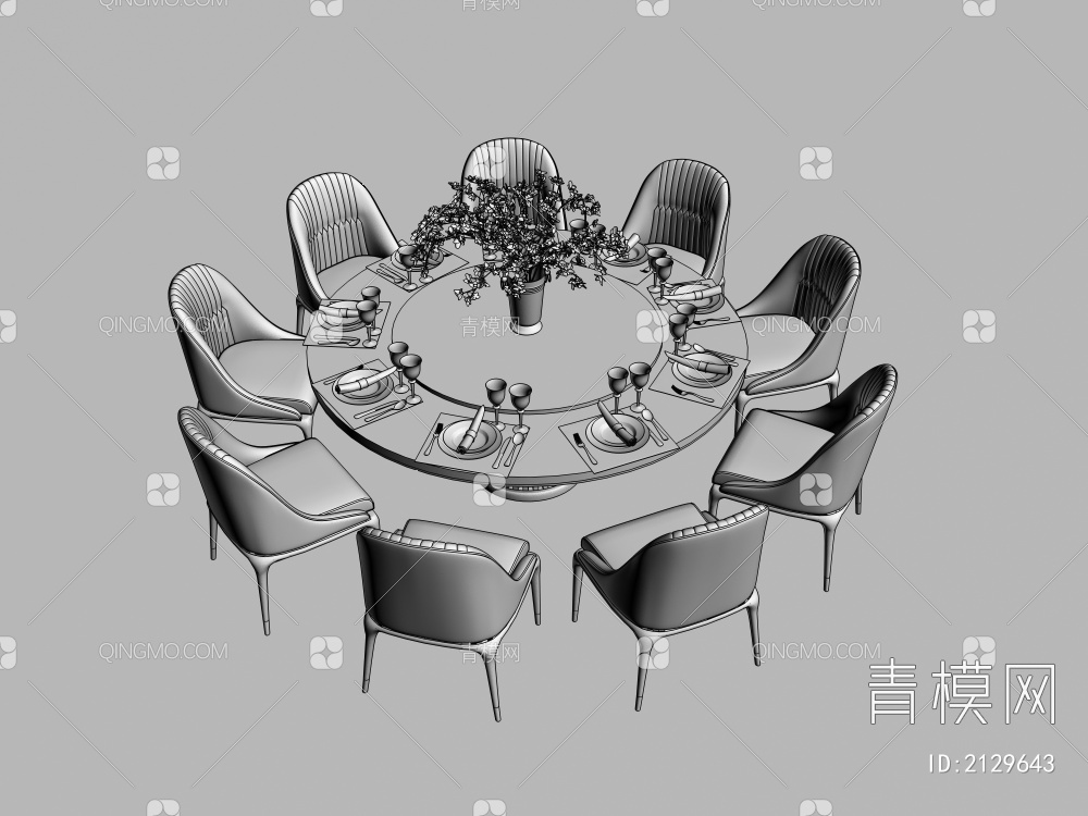 餐桌椅组合   包间餐桌椅  花艺3D模型下载【ID:2129643】