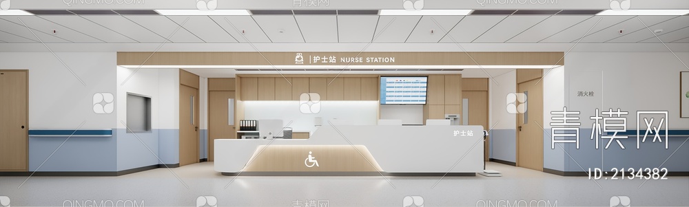 标准层护士站3D模型下载【ID:2134382】