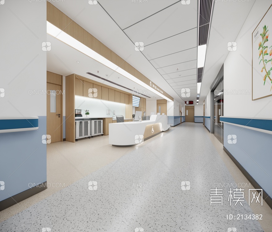 标准层护士站3D模型下载【ID:2134382】