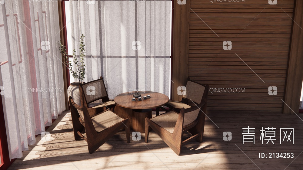 休闲桌椅组合_茶几_小茶室空间3D模型下载【ID:2134253】