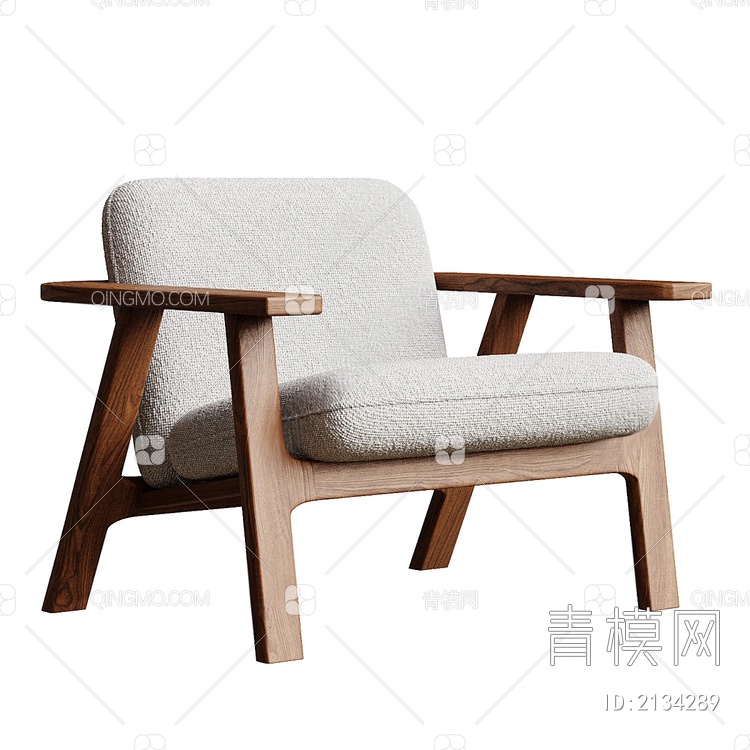 COMB实木扶手布艺休闲单椅3D模型下载【ID:2134289】