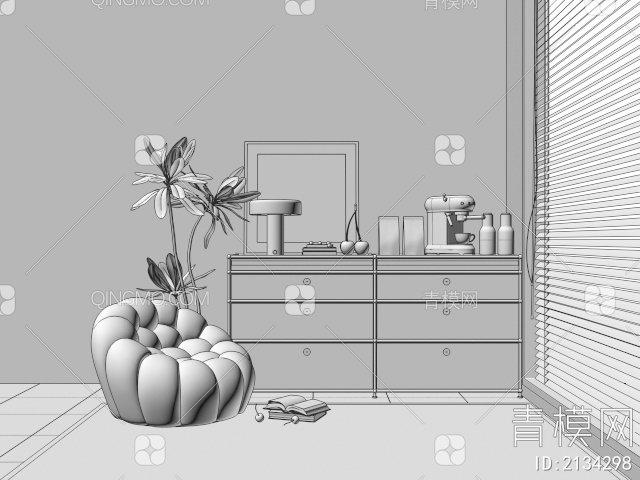 USM黑武士餐边柜 咖啡柜 边柜 咖啡机 装饰画 懒人沙发3D模型下载【ID:2134298】