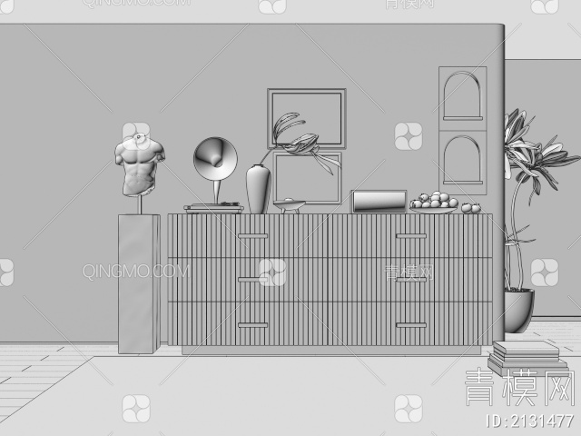 玄关柜 边柜 装饰柜 摆件组合 雕塑3D模型下载【ID:2131477】