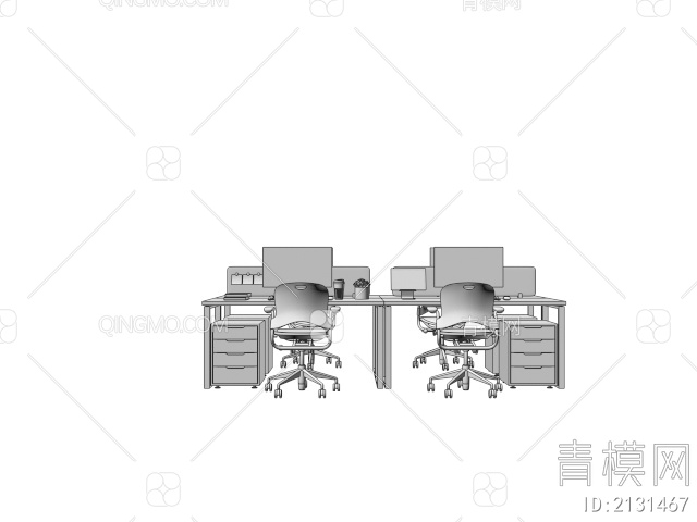 办公桌椅 员工办公桌 多人办公桌 办公用品3D模型下载【ID:2131467】