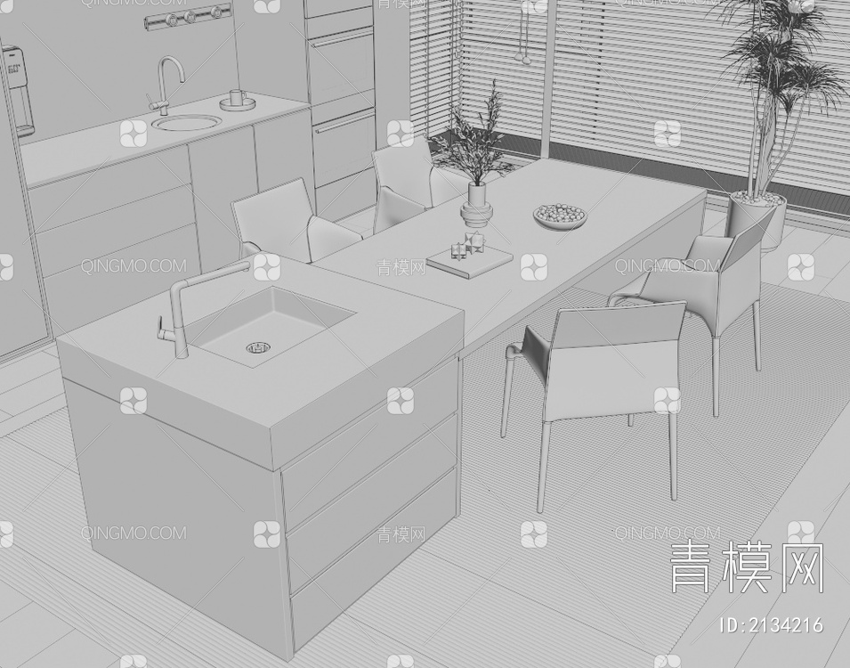 岛台餐桌椅3D模型下载【ID:2134216】