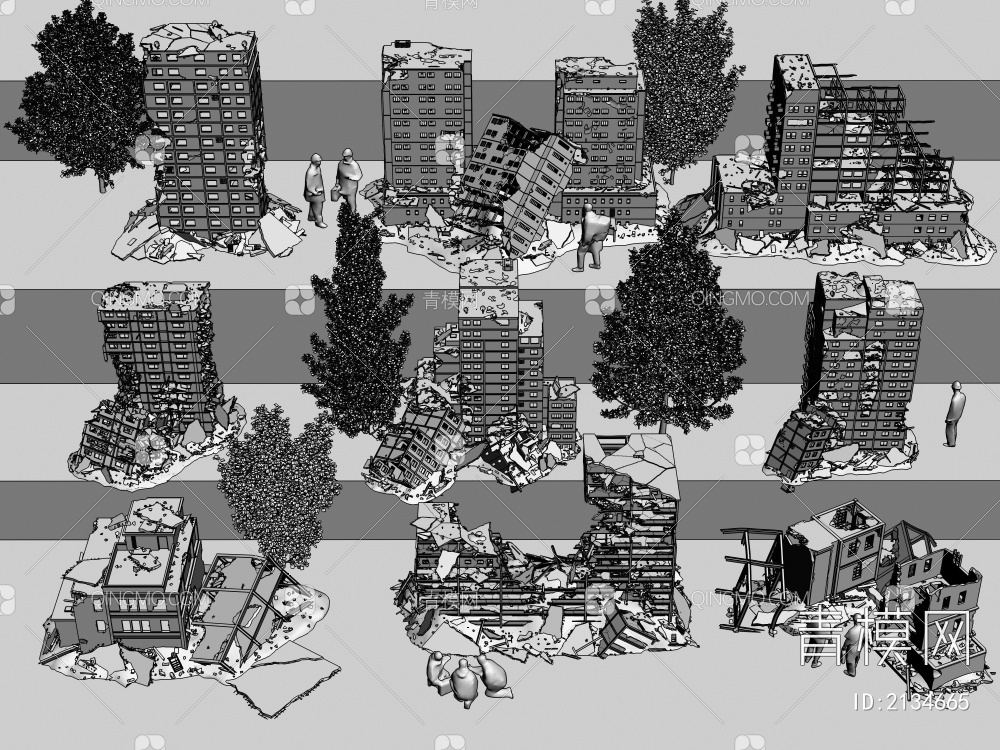 建筑废墟组合3D模型下载【ID:2134665】