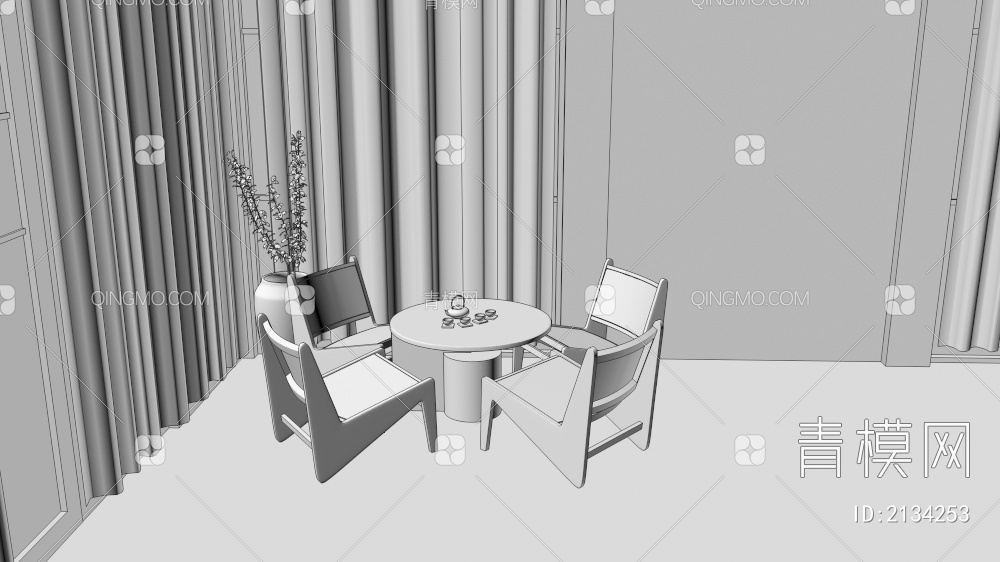 休闲桌椅组合_茶几_小茶室空间3D模型下载【ID:2134253】