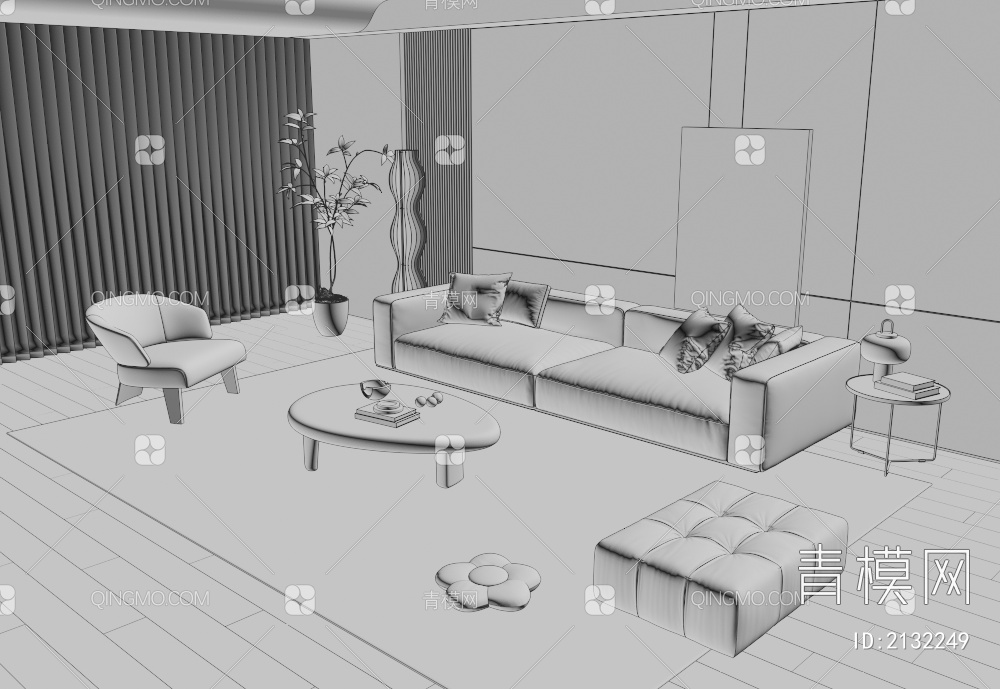 沙发茶几组合3D模型下载【ID:2132249】