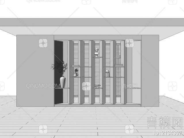 书柜 实木书柜 装饰柜摆件组合 百叶帘3D模型下载【ID:2134307】