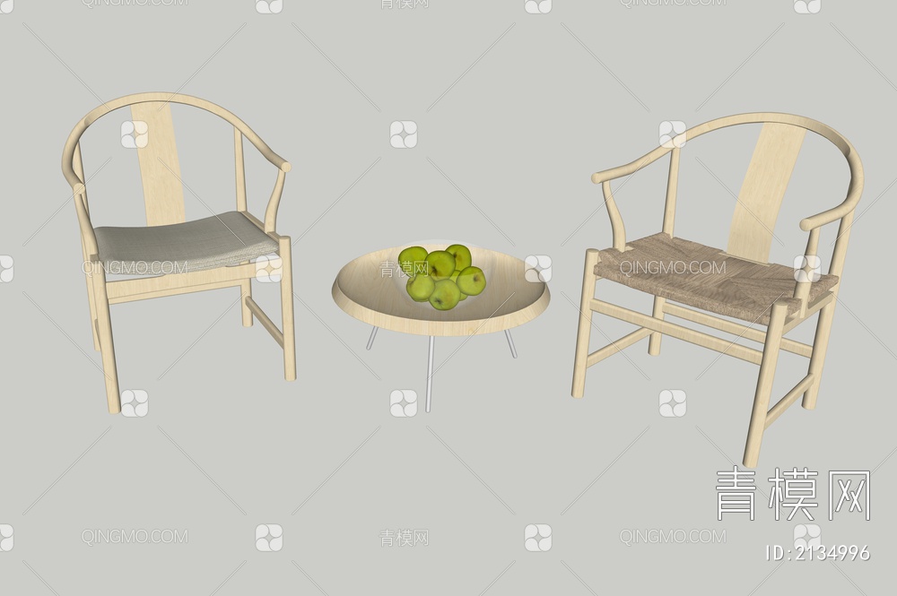 意大利PP Møbler木质椅子组合SU模型下载【ID:2134996】