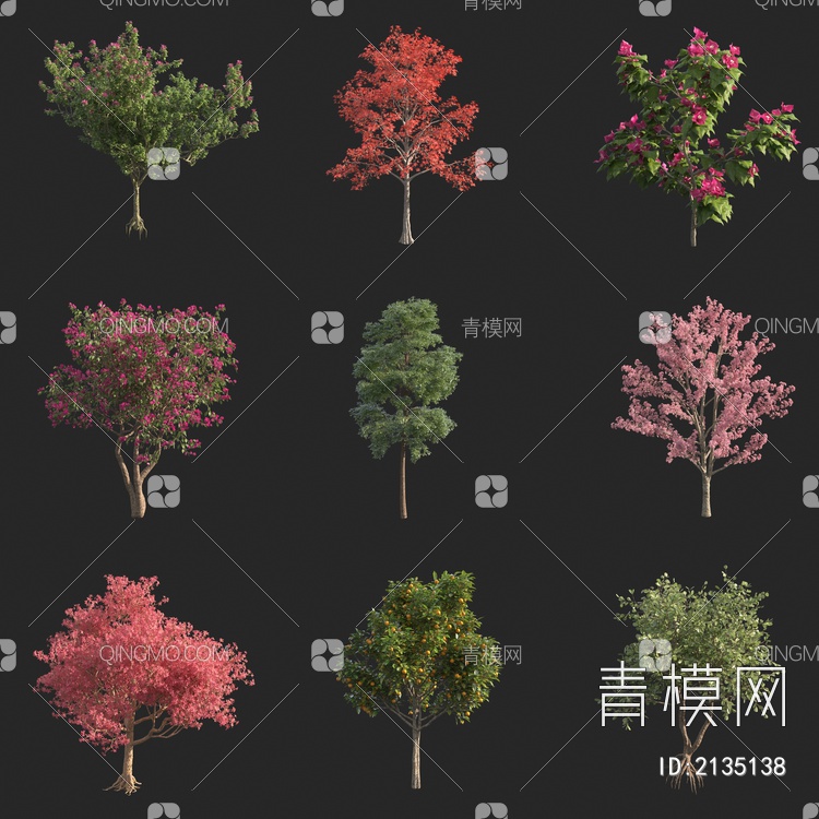 花树 灌木 小树 柠檬树 果树3D模型下载【ID:2135138】