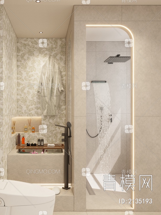 弧形 灯带 浴缸 淋浴 卫生间3D模型下载【ID:2135193】