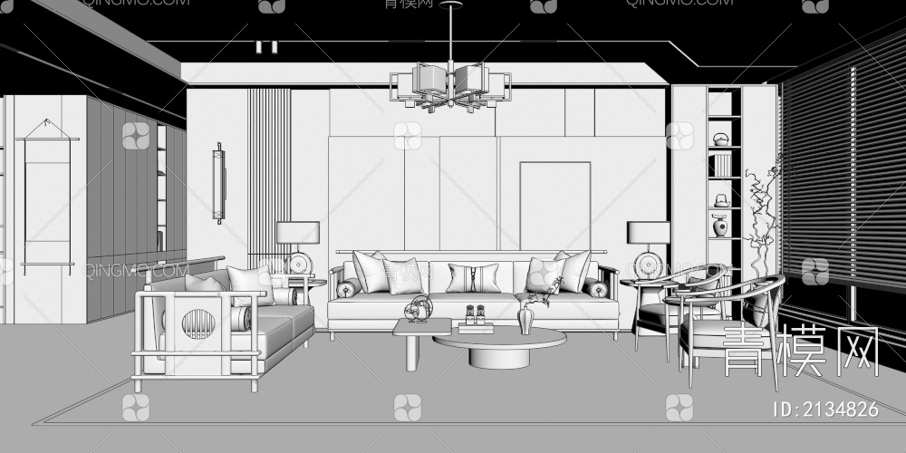 客厅 沙发组合 挂画 壁灯3D模型下载【ID:2134826】