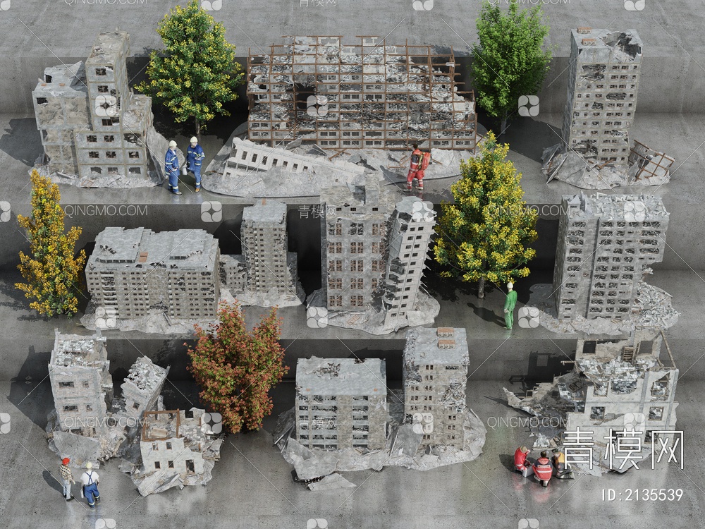 建筑废墟组合3D模型下载【ID:2135539】