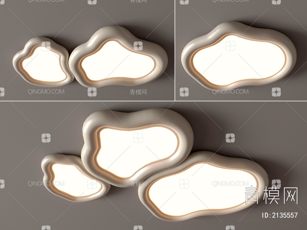 吸顶灯 奶油吸顶灯 三角形 几何 云朵形  卧室 客厅 儿童房3D模型下载【ID:2135557】