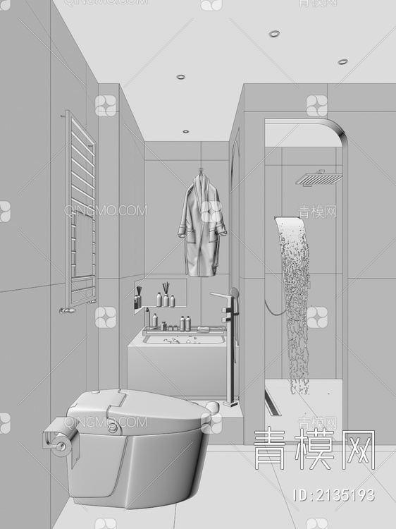 弧形 灯带 浴缸 淋浴 卫生间3D模型下载【ID:2135193】
