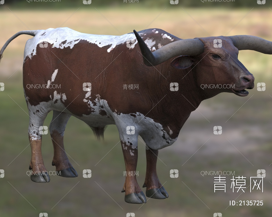 德克萨斯德州长角牛生物动物3D模型下载【ID:2135725】