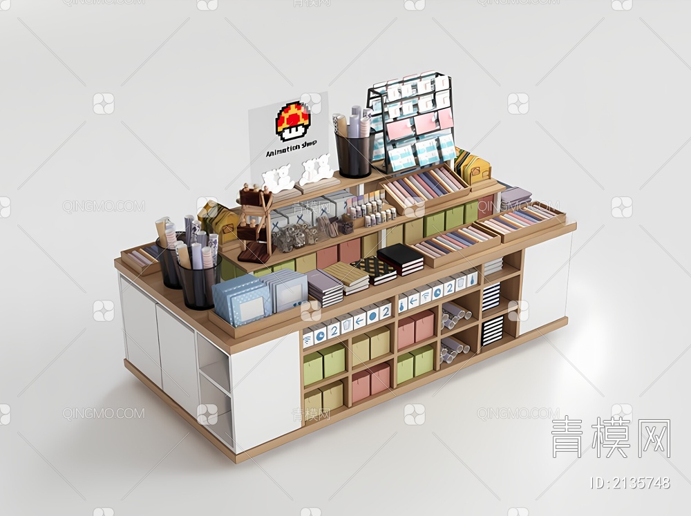 书店陈列柜展台中岛3D模型下载【ID:2135748】