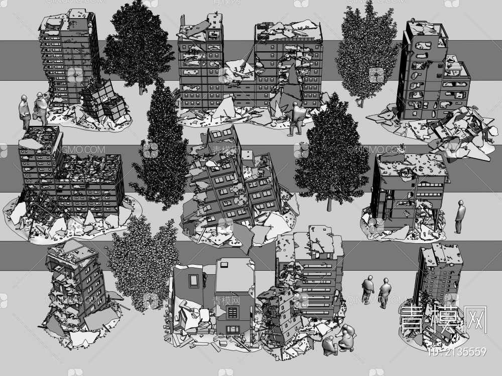 建筑废墟组合3D模型下载【ID:2135559】