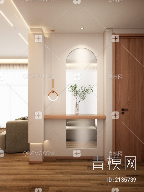 圆弧 长虹玻璃 入户隔断 玄关3D模型下载【ID:2135739】