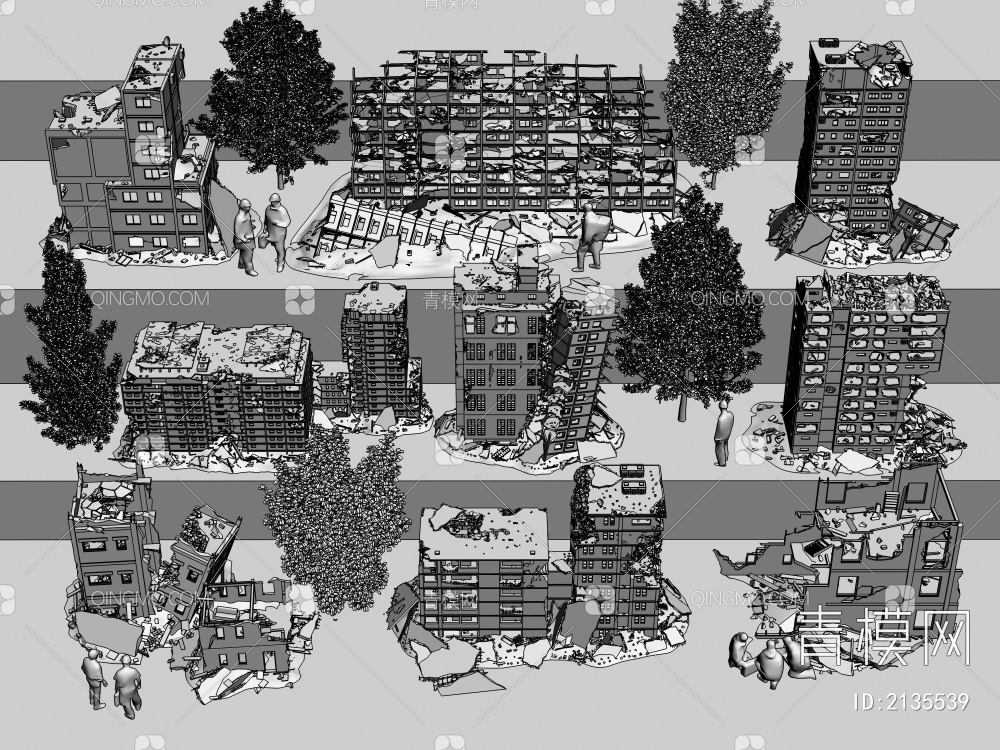 建筑废墟组合3D模型下载【ID:2135539】