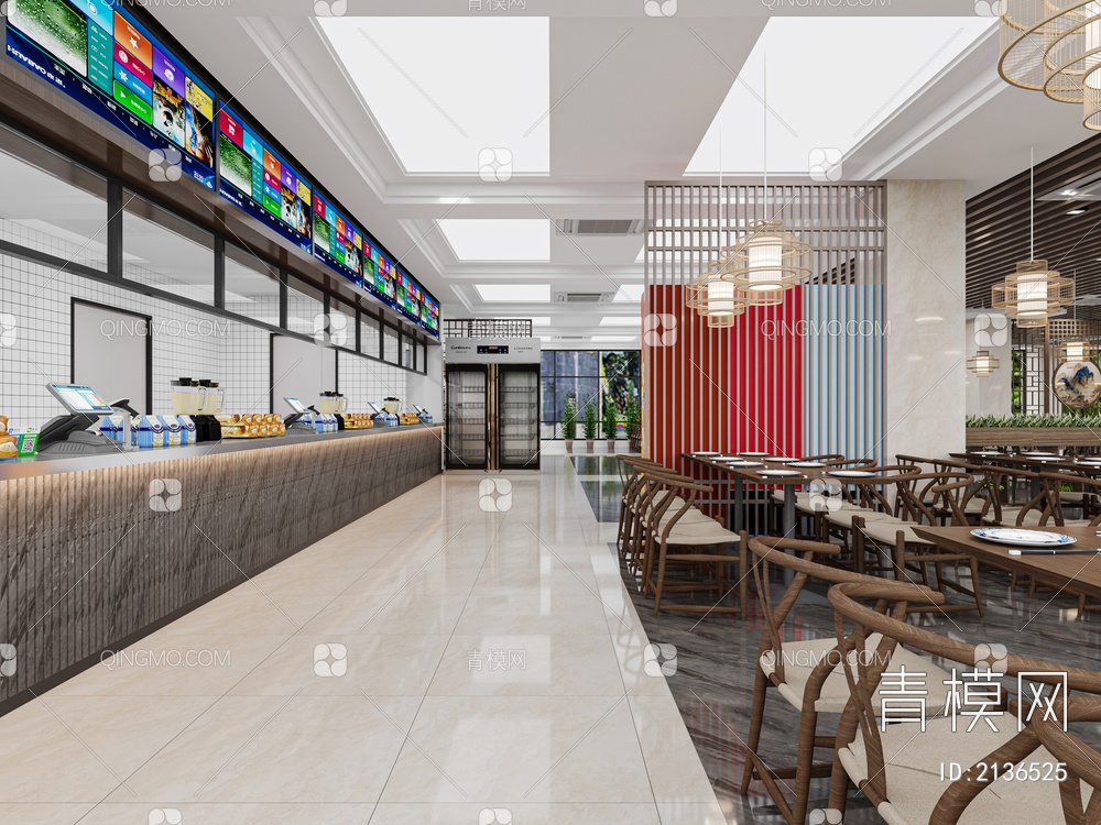 食堂 员工餐厅 职工食堂 学生食堂 学生餐厅 自助餐厅3D模型下载【ID:2136525】
